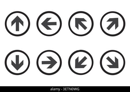 Circle arrow button set features black vector icons. It complements web navigation and interface directional systems. eps 10 Stock Vector