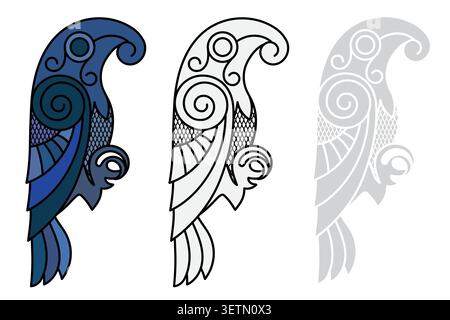 Vintage Celtic Scandinavian design. Raven drawn in retro style Stock Vector