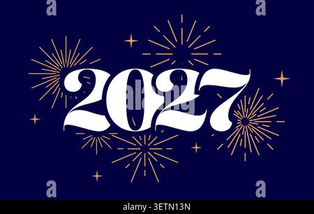 2027 fireworks card, happy New Year celebration logo design Stock Vector