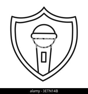Shield microphone black vector icon features secure audio broadcasting. Protected communication represents modern podcast privacy. eps 10 Stock Vector