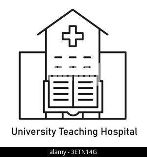 University teaching hospital building book outline black vector icon features medical education. Enhances student science. eps 10 Stock Vector