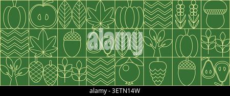 Bauhaus vegetable and fruit abstract. Autumn Vegetable and Fruit seamless pattern. Natural flower plant with simple shape, abstract eco farming concept. Vector minimal banner Stock Vector