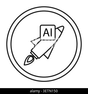 AI rocket icon symbolizes rapid technological growth and innovation. Concept for startup launch and future advancement with speed. Vector EPS 10. Stock Vector
