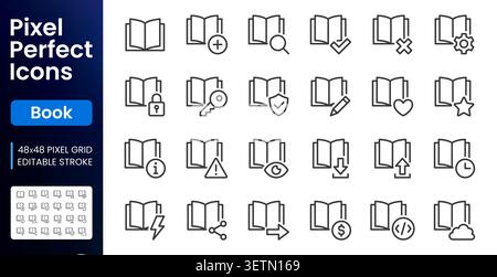 Open book line icon set. Ready lesson, textbook, knowledge base, user manual, info FAQ, publish article linear minimal vector illustration. Simple Stock Vector