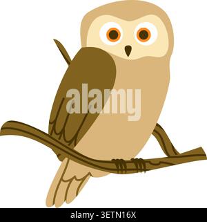 Cute Owl Character Sitting on Branch Vector Stock Vector