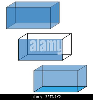A conceptual Vector illustration showcasing a set of rectangular transparent tanks with varying liquid levels, representing volume and capacity. EPS 1 Stock Vector
