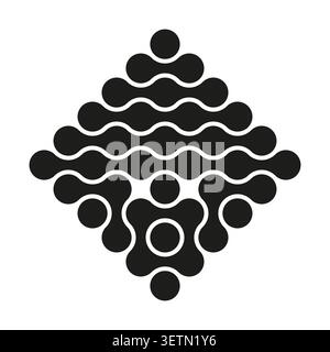 A symmetrical Vector abstract design featuring interconnected black circles and wavy lines forming a modern geometric pattern. EPS 10. Stock Vector