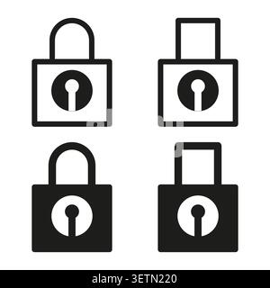 Minimalist black padlock icon set for digital security vector. Ideal for modern user interface design and cybersecurity graphics. EPS 10. Stock Vector
