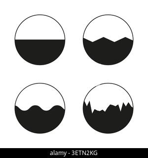 A Vector collection of abstract circular icons illustrating diverse fill levels with distinct straight, jagged, wavy, and pointed shapes. EPS 10. Stock Vector