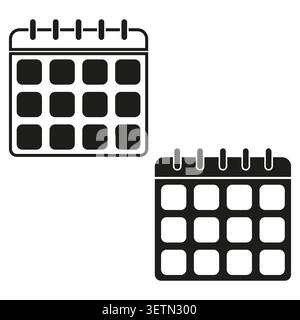 Black calendar glyph icons for scheduling vector. Graphic supports mobile app UI, website buttons, and digital planner projects. EPS 10. Stock Vector