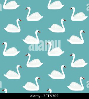 Vector seamless pattern of flat swan Stock Vector