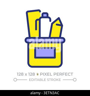 Pencil holder pixel perfect line color icon Stock Vector