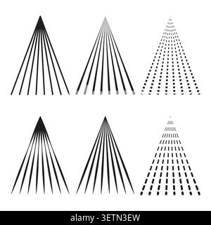 Set of geometric radiating lines creating a perspective effect vector. Elements support technical diagrams and visual data effect graphics. EPS 10. Stock Vector