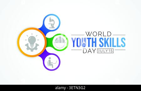 World Youth Skills Day (WYSD) is observed every year on July 15, aims to recognize the strategic importance of equipping young people with skills for Stock Vector