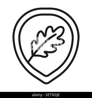 Oak leaf location map pin outline black vector icon features nature forest park. Represents eco navigation. eps 10 Stock Vector