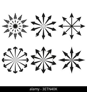Set of radial arrows and abstract starburst shapes vector. Graphics support infographics, icons, and decorative elements. EPS 10. Stock Vector