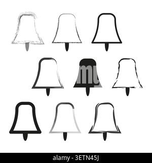 Set of black notification bell icons in different styles vector. Graphic supports user interface elements for apps and websites. EPS 10. Stock Vector