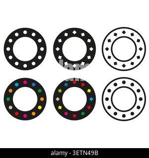 Circular dotted ring forms pack features colorful vector polka border frames. Minimal collection enhances label design. eps 10 Stock Vector