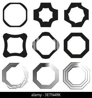 Set of geometric octagonal and rounded square shapes vector. Graphic elements support logo design corporate identity and UI icons. EPS 10. Stock Vector