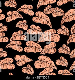 Seamless pattern with tropical leaves on brown background Stock Vector