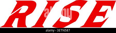 Dynamic typography illustration with the word rise in bold red slanted letters on a white background Stock Vector