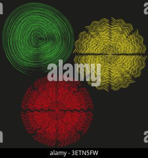 Red yellow green abstract circles with scribble texture vector. Graphic element supports digital art and modern branding. EPS 10. Stock Vector