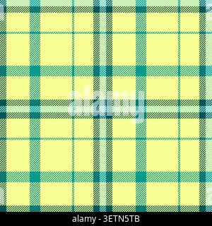 Window textile fabric seamless, duvet check tartan vector. Back to school plaid texture background pattern in teal and lime colors palette. Stock Vector