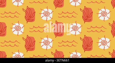 Coastal beach vector seamless pattern sun and wave Stock Vector