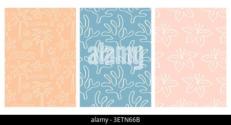Tropical vector pattern tag set with summer motifs Stock Vector