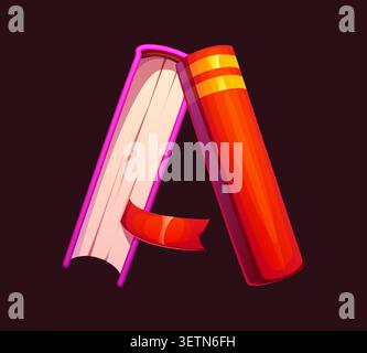 Novel book cartoon ABC font, typeface letter A Stock Vector