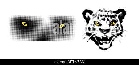 cheetah halftone head Hand drawn. Not AI, vector illustration. Stock Vector