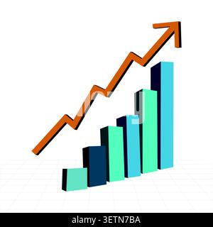 Flat vector illustration of an upward financial chart and growing bar graph, representing business growth, market performance, and success. Stock Vector