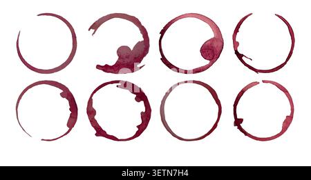 Set of wine stains with watercolor texture. Stock Vector