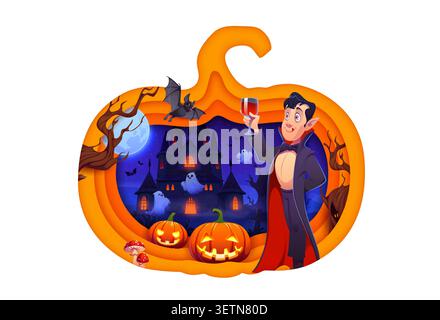 Happy Halloween paper cut pumpkin silhouette Stock Vector