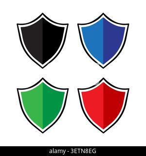 Defense shield protection set features black vector icons. It highlights cyber security and anti virus software concepts. eps 10 Stock Vector