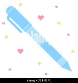 Bright sky blue ballpoint pen flat icon vector. Suitable for preschool educational cards, kids coloring activity page headers, and creative class web Stock Vector