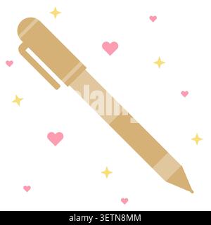 Classic pastel brown gel pen clip art vector artwork. Suitable for cozy workspace illustrations, academic supply inventories, and professional office Stock Vector