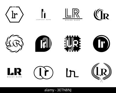 LR logo company template. Letter l and r logotype. Set different classic serif lettering and modern bold text with design elements. Initial font typog Stock Vector
