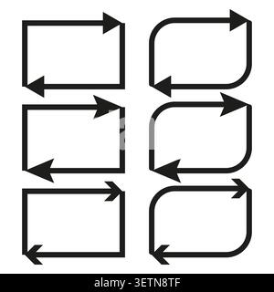 A clear Vector set of outline cyclic arrow icons, featuring both sharp and rounded rectangular frames for refresh and repeat processes. EPS 10. Stock Vector