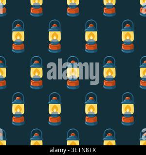 Seamless lantern pattern on dark background. Cartoon vector print.  Stock Vector