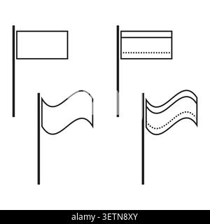 Blank flag icon set with static and waving options vector. Icons support user interface design and location marker graphics. EPS 10. Stock Vector