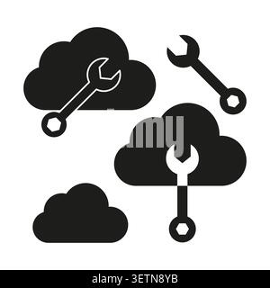 Cloud computing maintenance and configuration icons vector. Icons support IT services, web development, and app UIs. EPS 10. Stock Vector