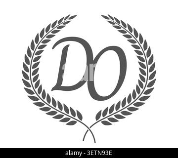 Initial letter D and O, DO monogram logo design with laurel wreath. Luxury emblem with calligraphy font. Stock Vector