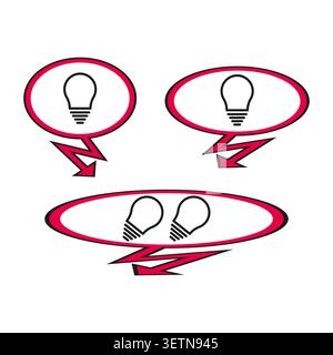 A creative Vector design features a set of lightbulb icons inside speech bubbles, with dynamic zigzag arrows conveying the spark of new ideas. EPS 10. Stock Vector