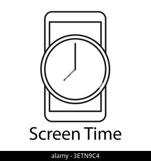 Screen time icon with smartphone and clock for digital wellness. Concept for tracking device usage and managing time on phone. Vector EPS 10. Stock Vector