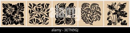 Intricate floral patterns in bold black silhouette Stock Vector