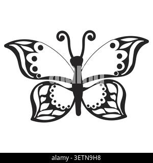 Butterfly in black and white tattoo style. Vector illustration isolated on a white background. Stock Vector