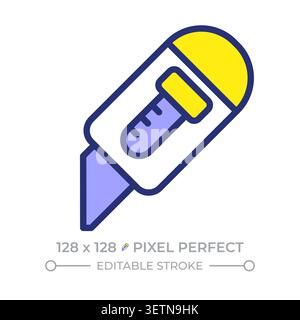Utility knife pixel perfect line color icon Stock Vector