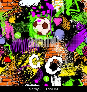Seamless graffiti sports background . Hand drawn. Not AI, vector illustration. Stock Vector