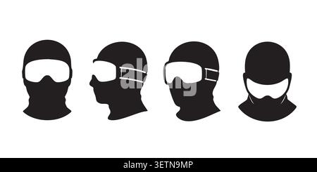 Black Silhouette Vector Set of Balaclava and Ski Mask Head Profile Avatars Stock Vector